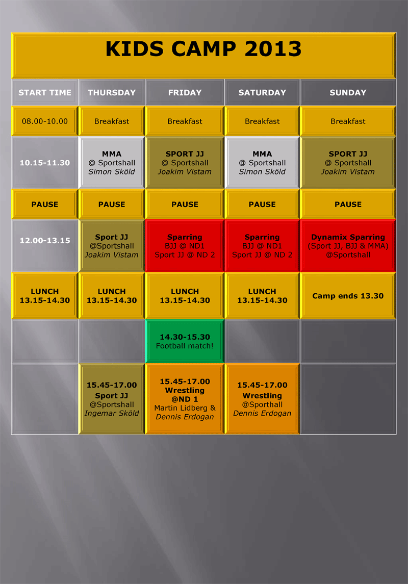 Kids Camp schedule